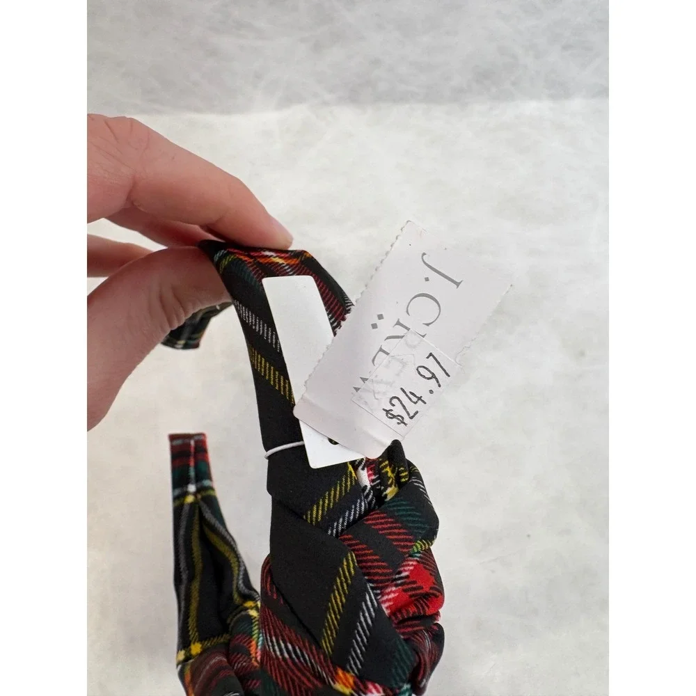 J.Crew Knotted Headband Black Stewart Tartan Plaid Holiday Hair Accessory CE742‎